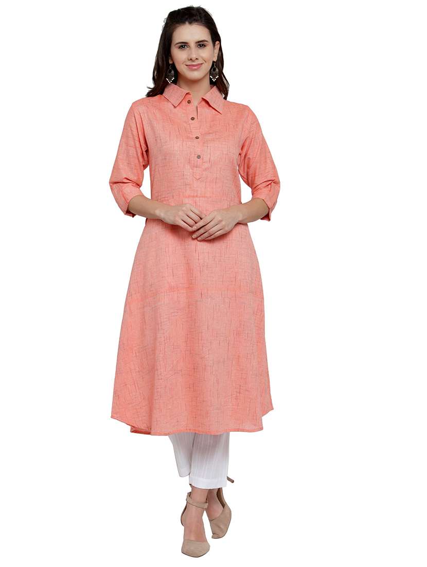 women self design three quarter sleeve a-line kurta