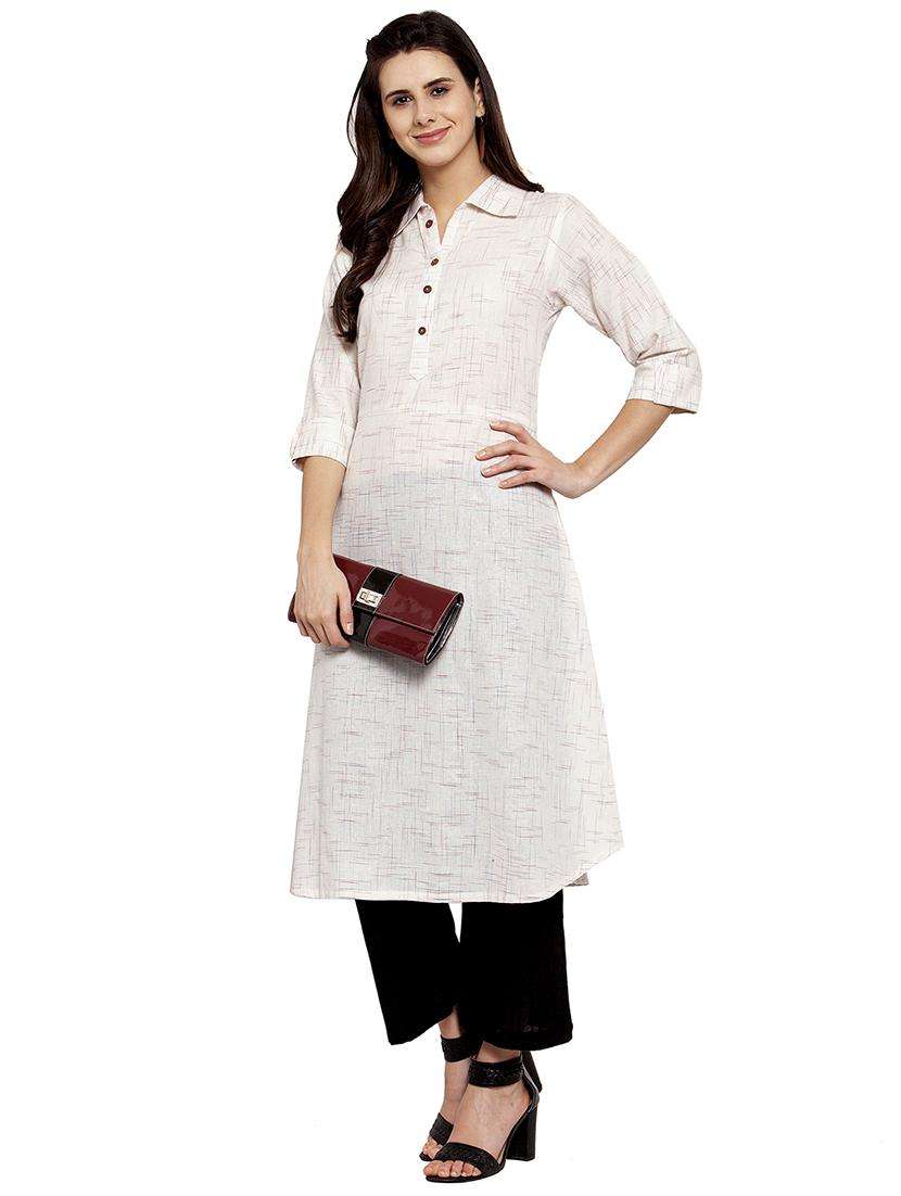 women self design three quarter sleeve a-line kurta