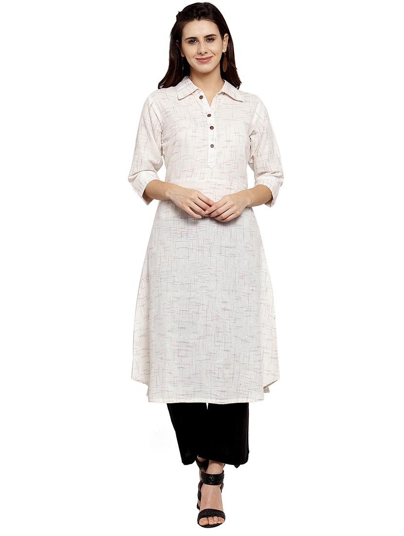 women self design three quarter sleeve a-line kurta - 21646388 - Standard Image - 3