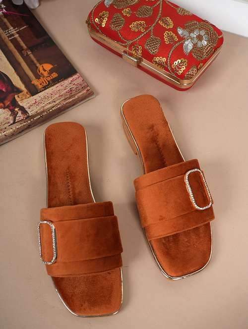 women tan slip on sandal - 21646531 - Standard Image - 0