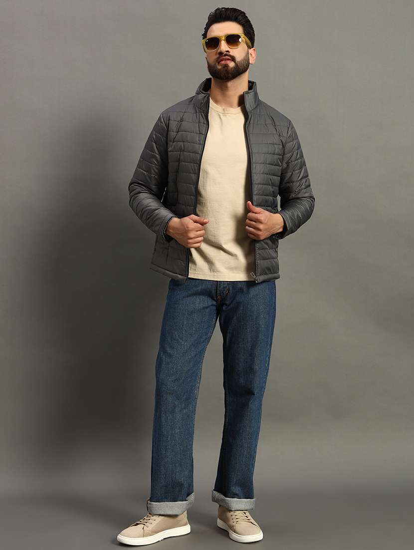 men solid stand collar neck quilted jacket - 21646549 -  Standard Image - 3
