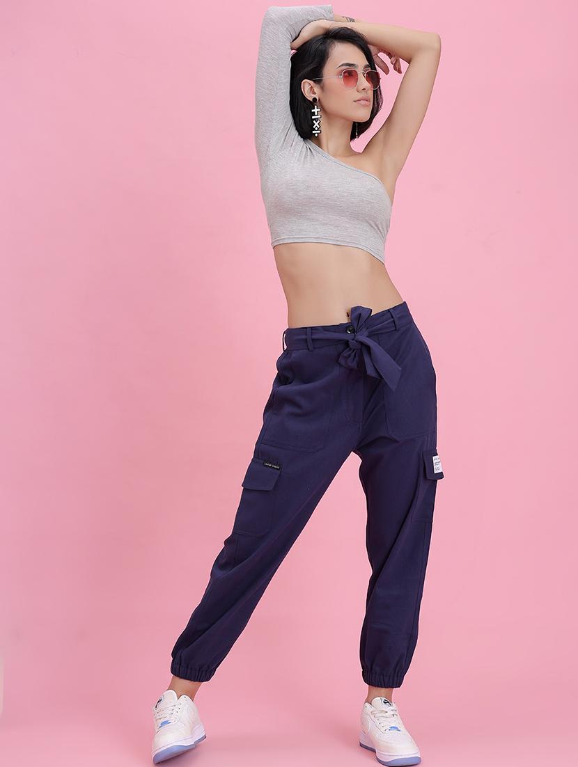women plain high rise cargos - 21646581 - Standard Image - 3