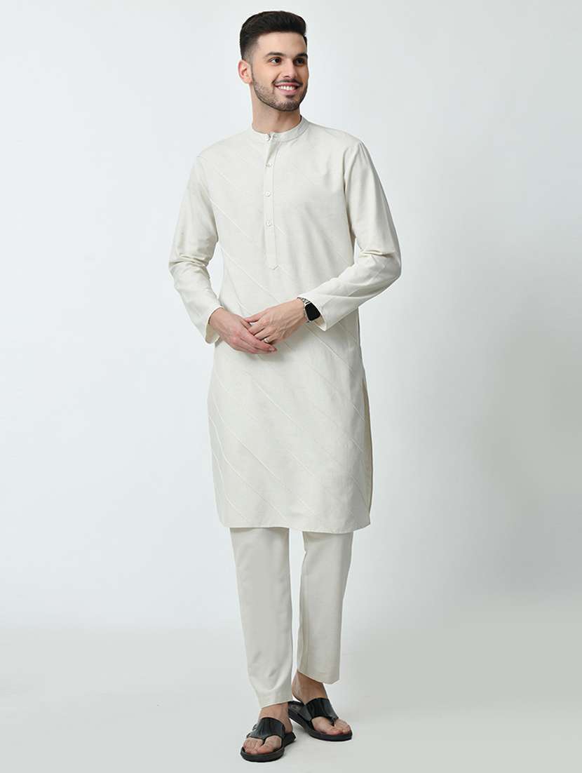men solid mandarin neck long kurta