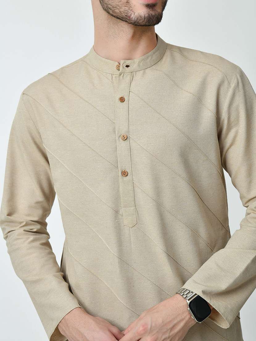 men solid front pleated mandarin neck long kurta - 21646604 -  Standard Image - 5