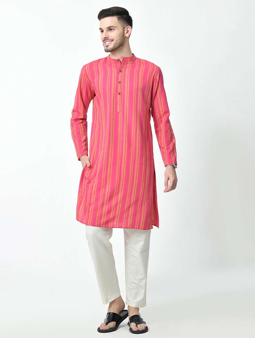 men stripes mandarin neck long kurta