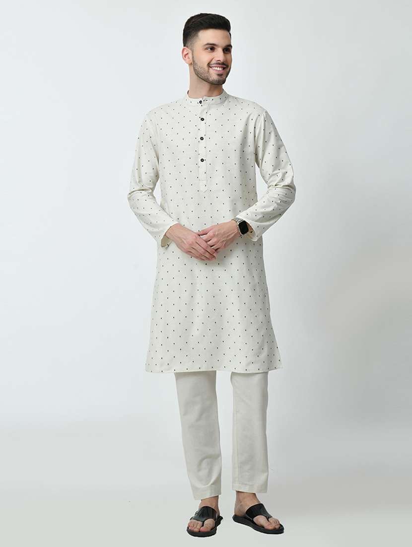 men printed mandarin neck long kurta