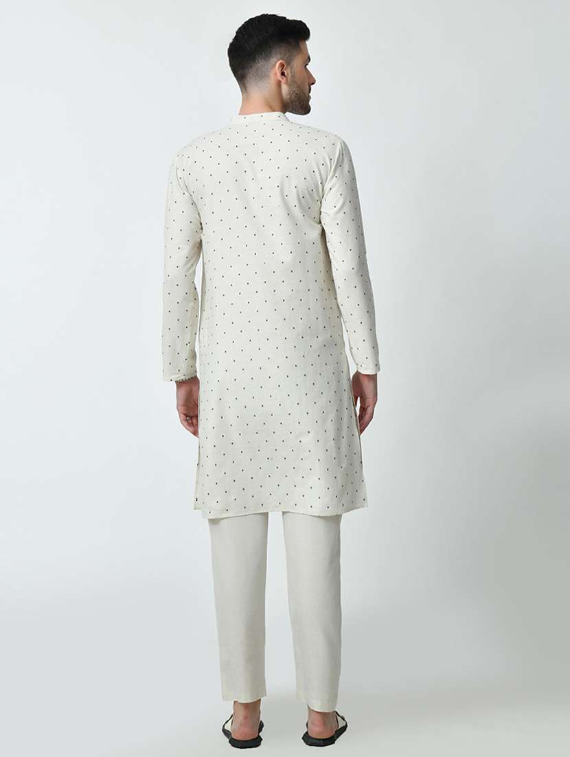 men printed mandarin neck long kurta - 21646609 - Standard Image - 3