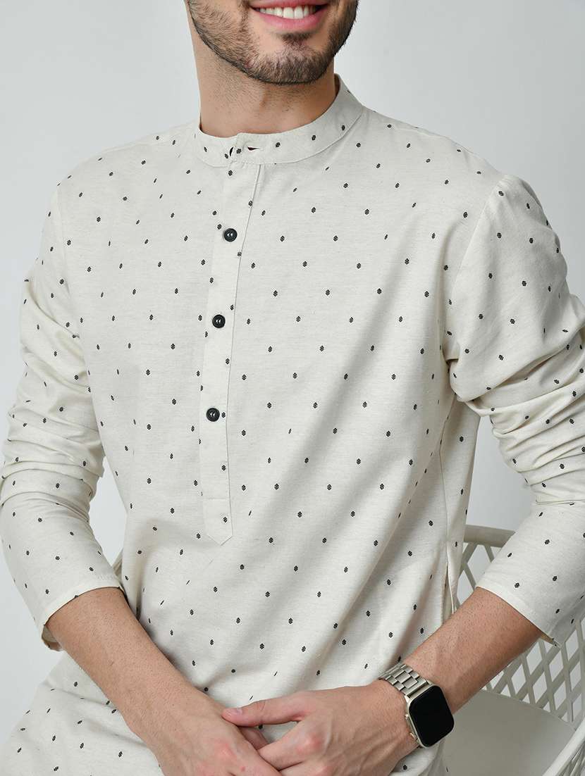 men printed mandarin neck long kurta - 21646609 - Standard Image - 5