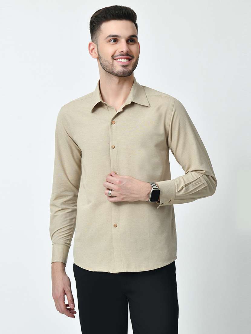 men regular fit solid long sleeve casual shirt