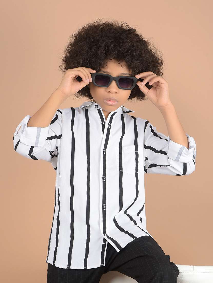 boys white stripes long sleeve shirts