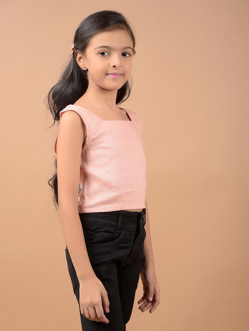 girl peach solid sleeveless top - 21646800 -  Zoom Image - 0