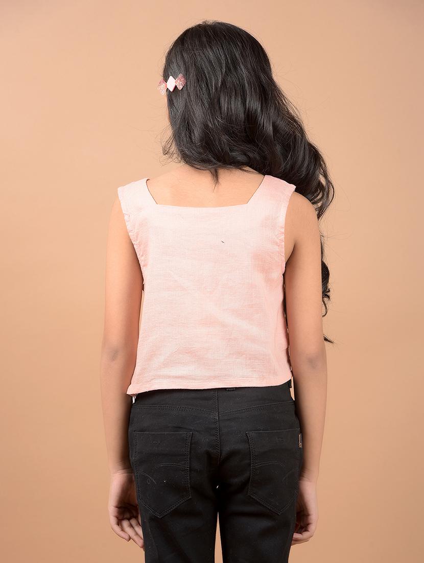 girl peach solid sleeveless top - 21646800 - Standard Image - 3