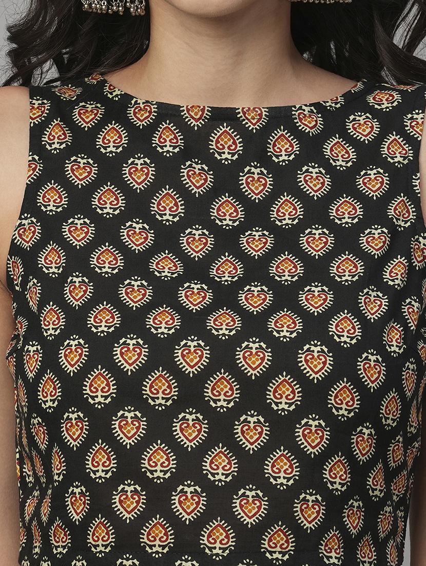 globus women black boat neck ethnic print crop top with partially elasticated mid-rise palazzos fusion co-ord set - 21646832 - Standard Image - 5