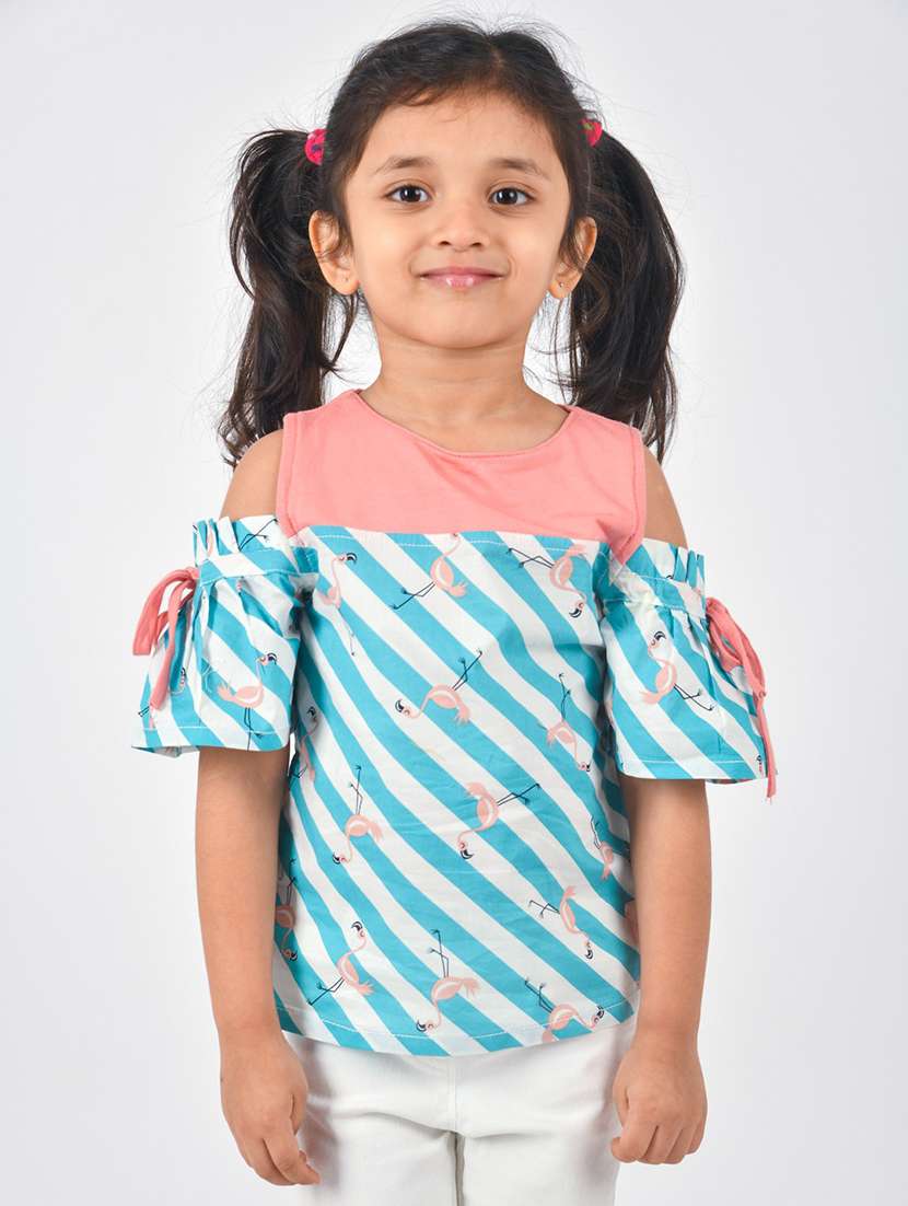 girls round neck printed top