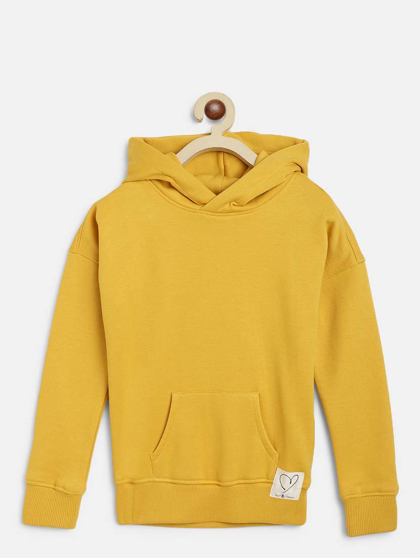 girls solid long sleeve hooded sweatshirt