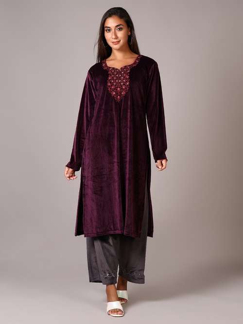 women purple embroidered kurta palazzo set  - 21646901 -  Standard Image - 0