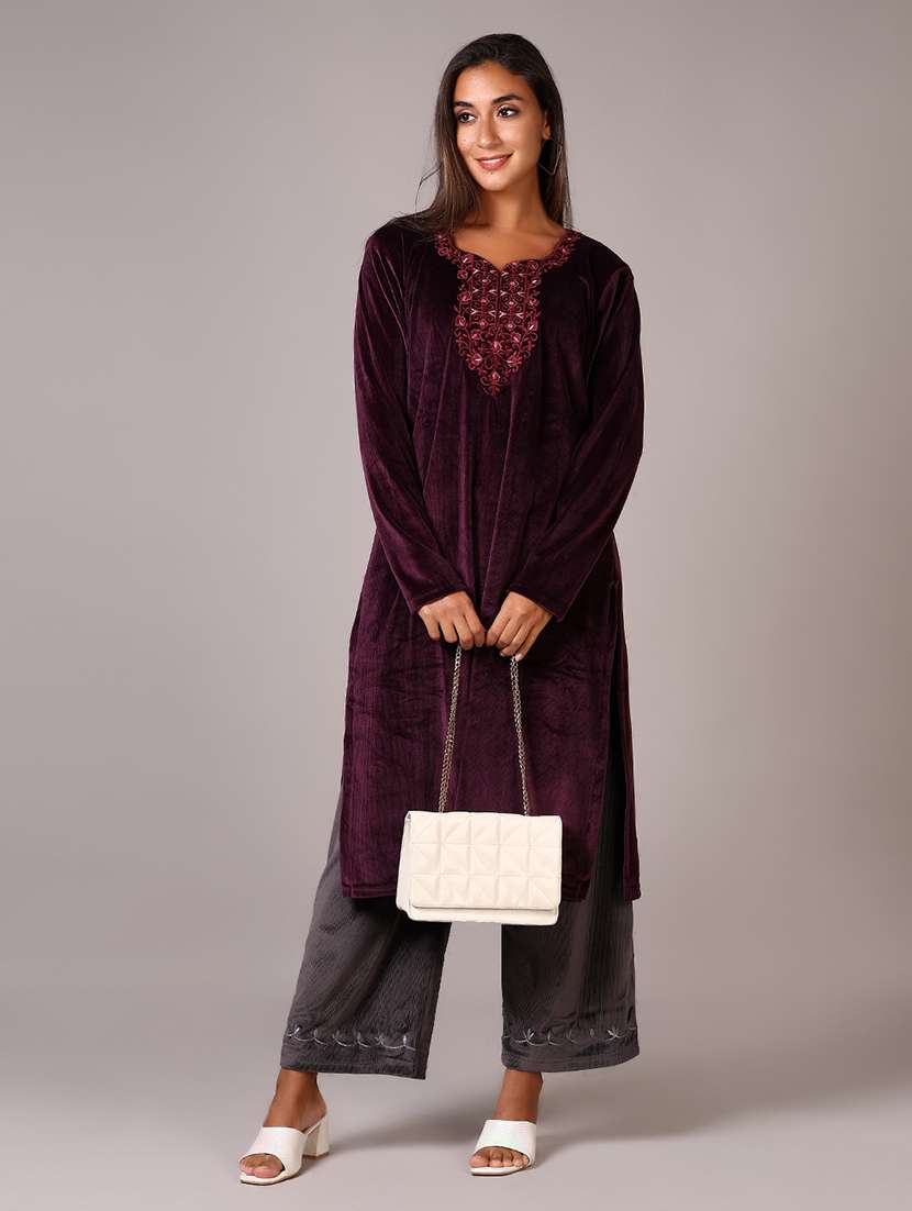 women purple embroidered kurta palazzo set  - 21646901 -  Standard Image - 3