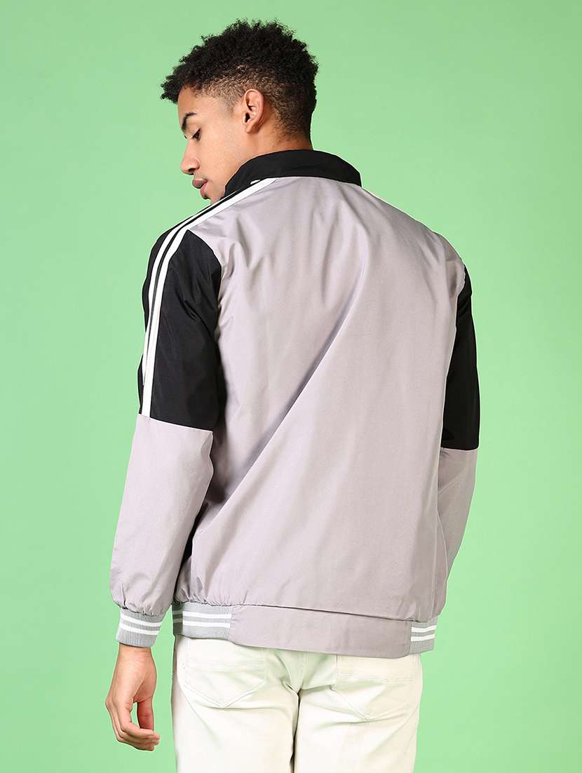 men grey color block print bomber jacket - 21647069 -  Standard Image - 3