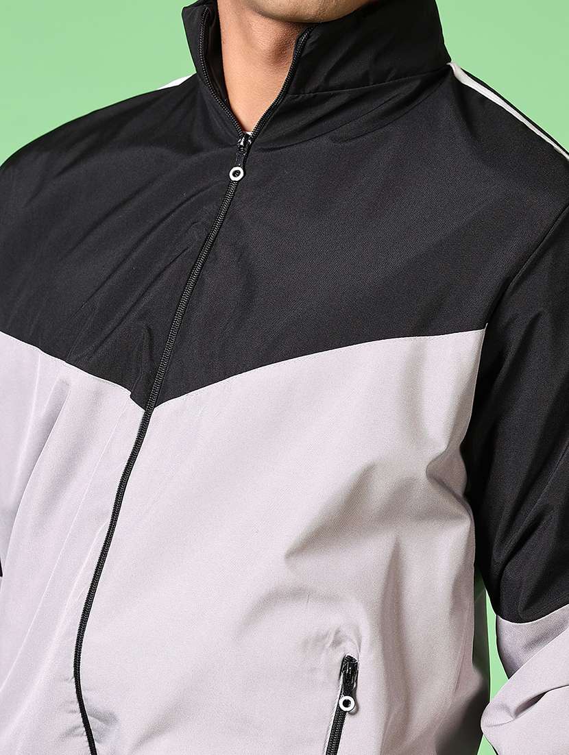 men grey color block print bomber jacket - 21647069 -  Standard Image - 5