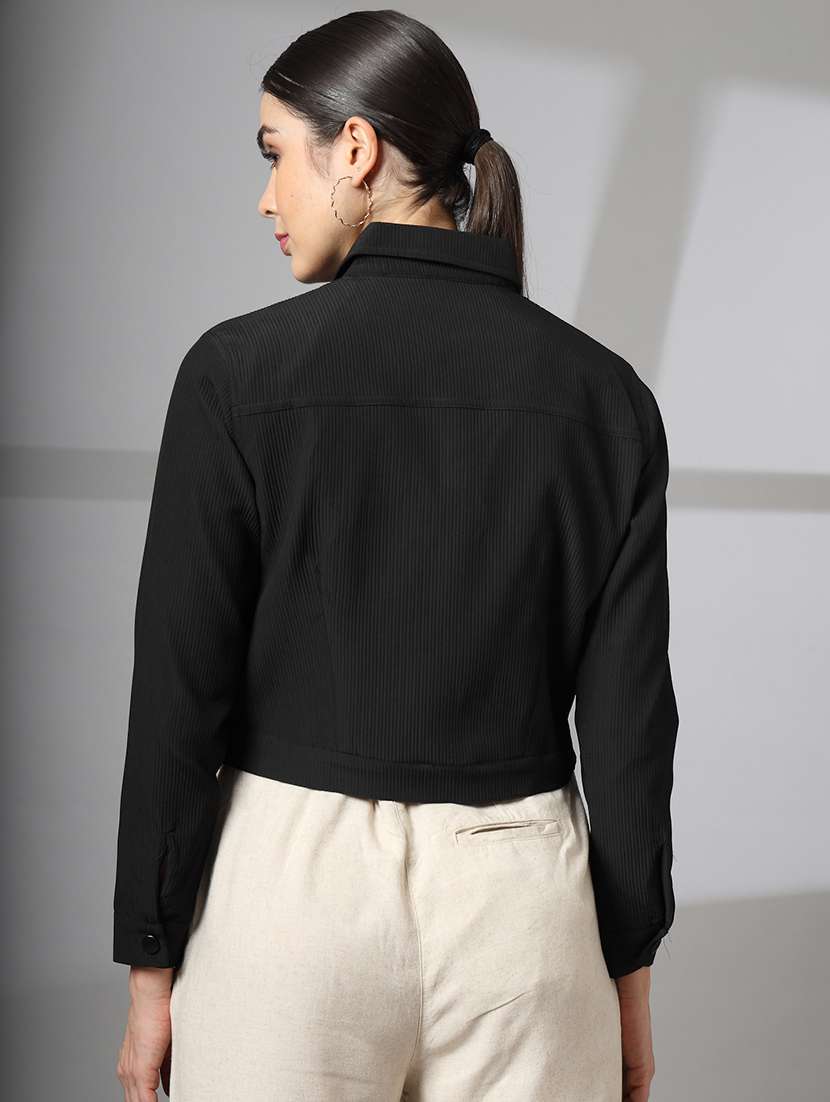 women solid long sleeve jacket with attached belt - 21647137 -  Standard Image - 3