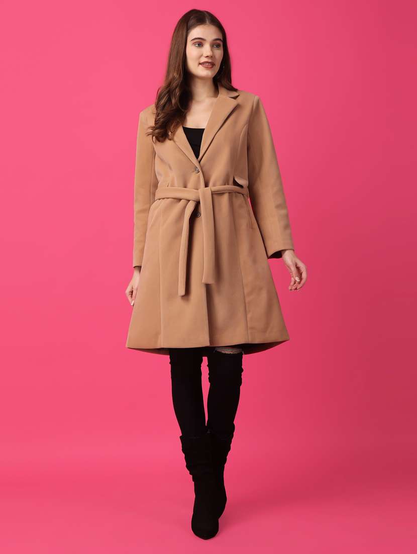 women lapel neck solid trench coat - 21647155 - Standard Image - 3