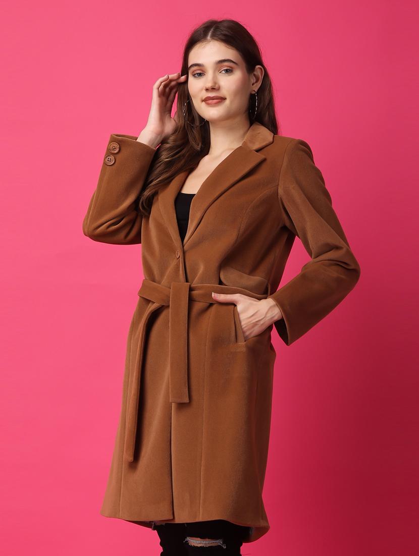women solid long sleeve  trench coat
