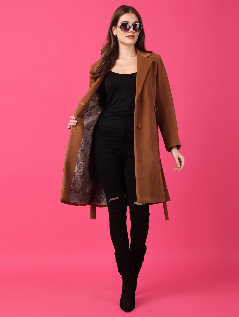 women solid long sleeve trench coat - 21647156 - Standard Image - 3