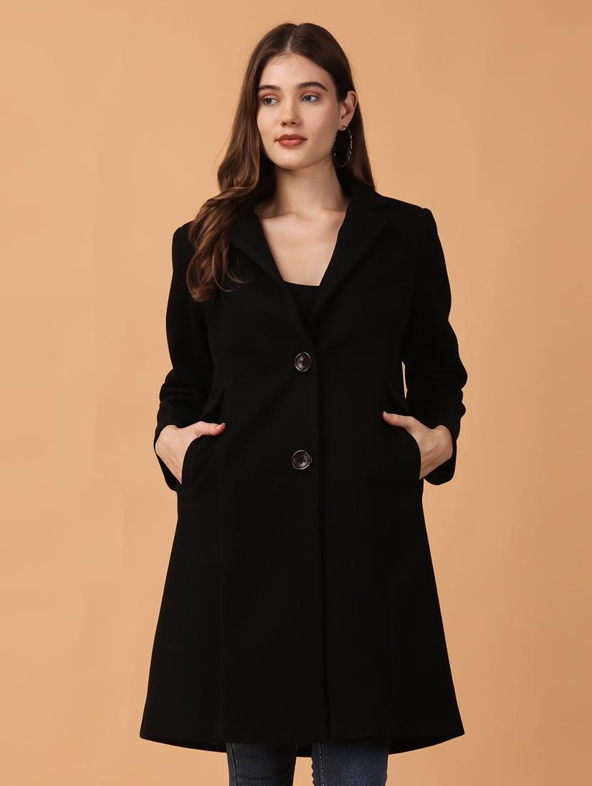 women lapel neck solid trench coat