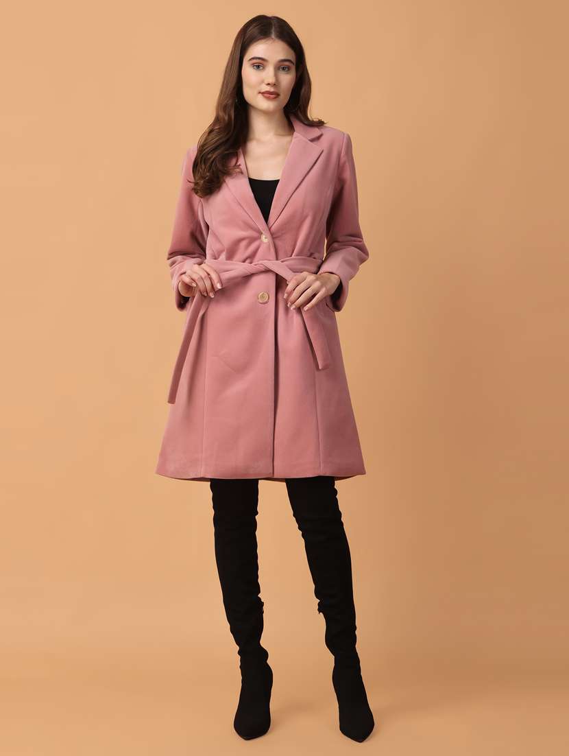 women lapel neck solid trench coat - 21647160 - Standard Image - 3