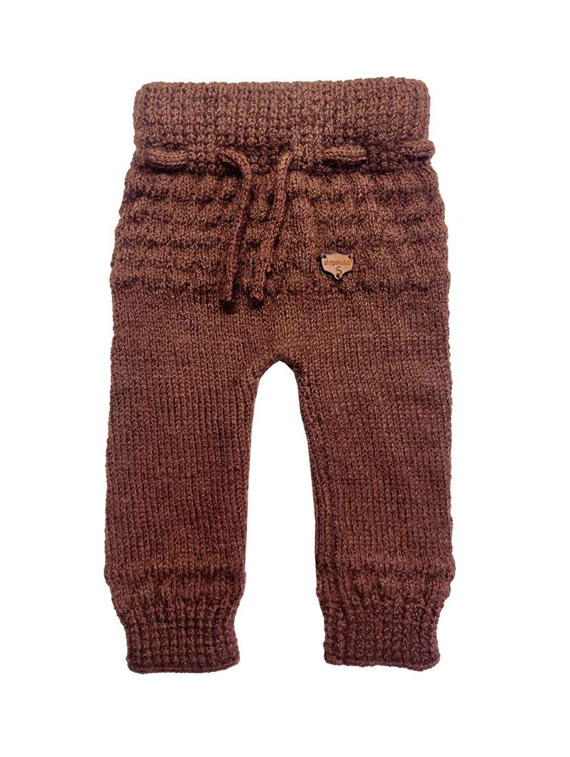 girls brown solid casual trouser
