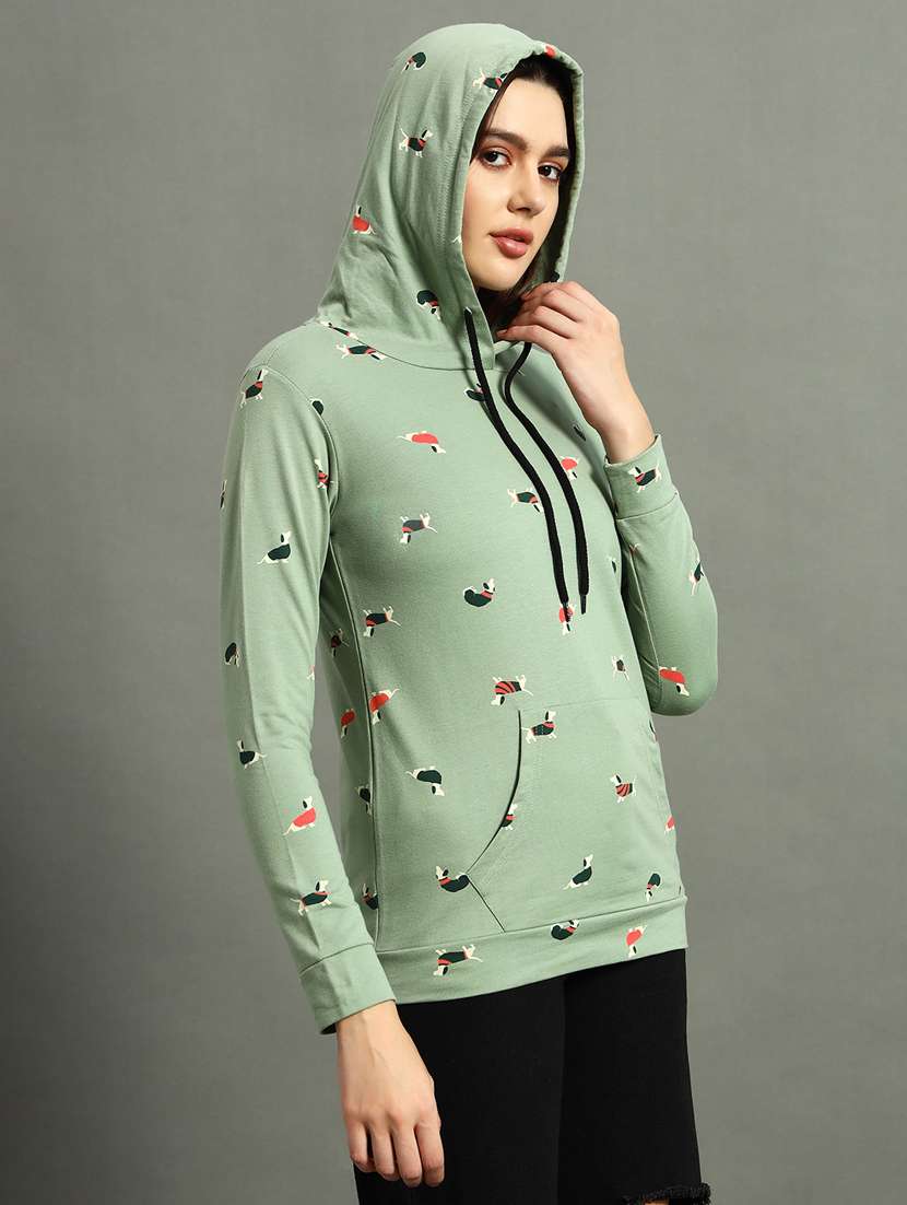 women neo mint all over print hooded sweatshirt