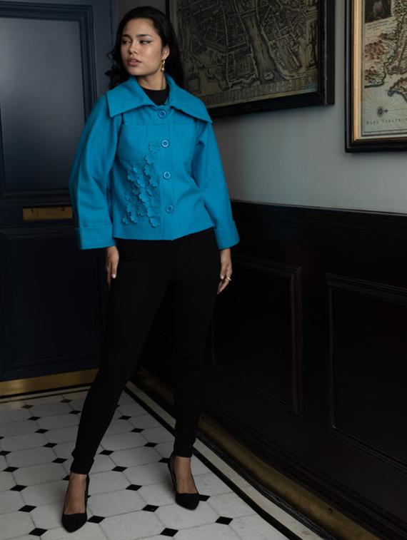 women turquoise long sleeve regular jacket - 21647255 - Standard Image - 3