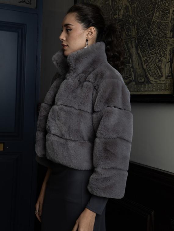women grey solid fur jacket - 21647257 -  Zoom Image - 0