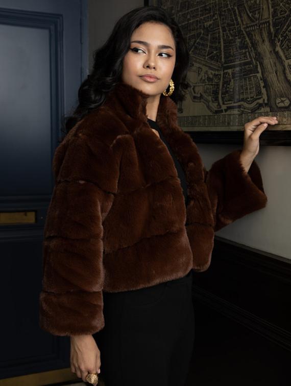 women brown solid fur jacket - 21647258 -  Zoom Image - 0