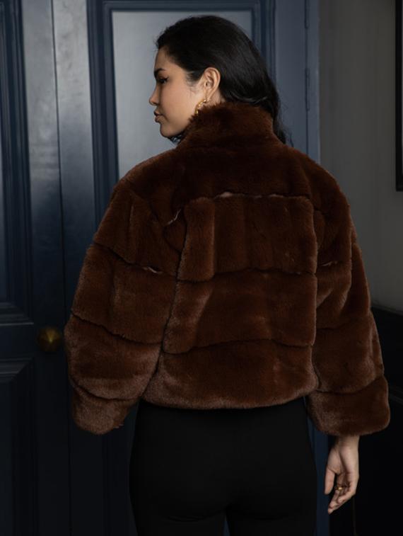 women brown solid fur jacket - 21647258 - Standard Image - 3