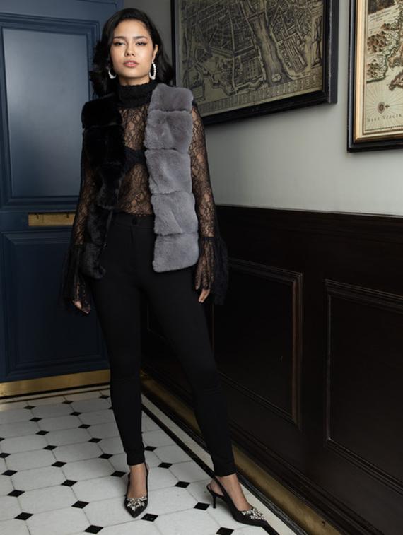 women grey color block fur jacket - 21647259 - Standard Image - 3