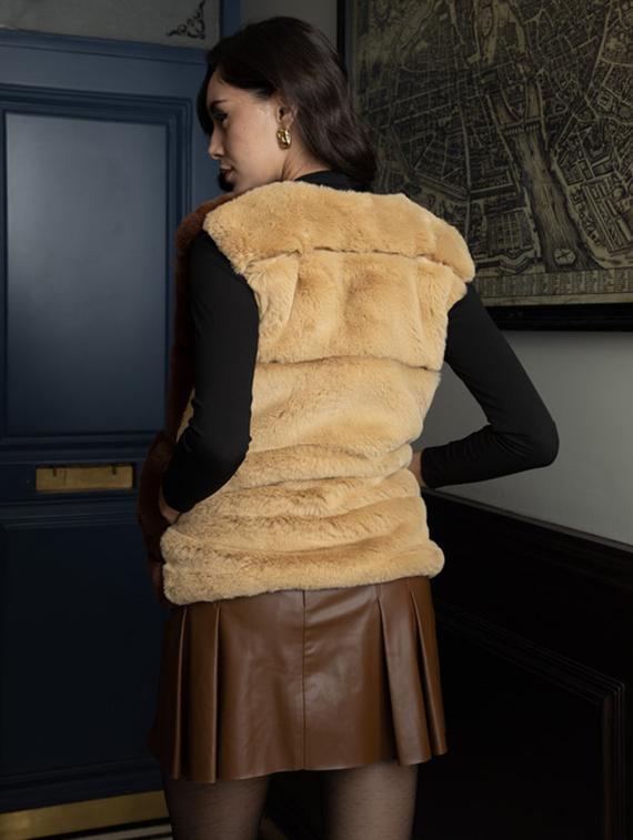 women beige color block fur jacket - 21647261 - Standard Image - 3