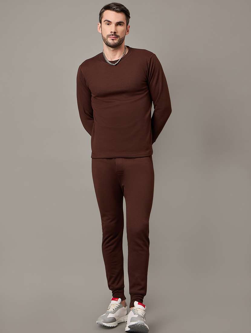 men solid fleece thermal set