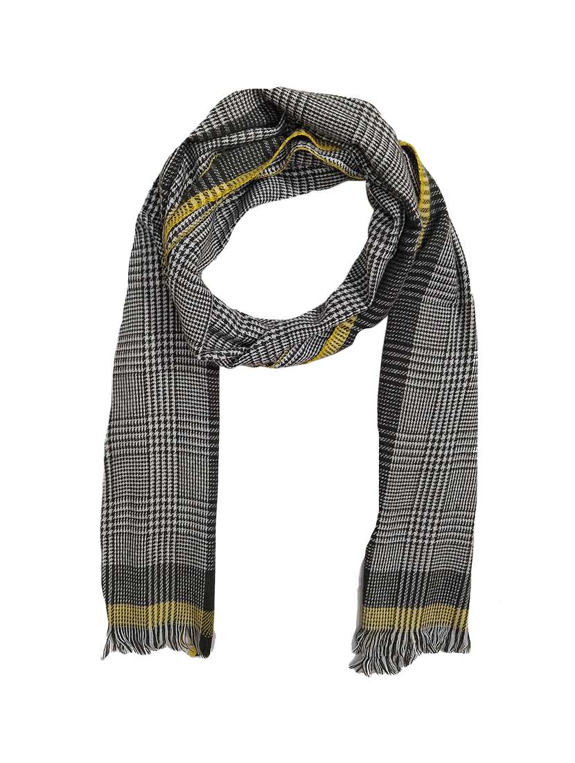 men elegant self design muffler with fringed edges