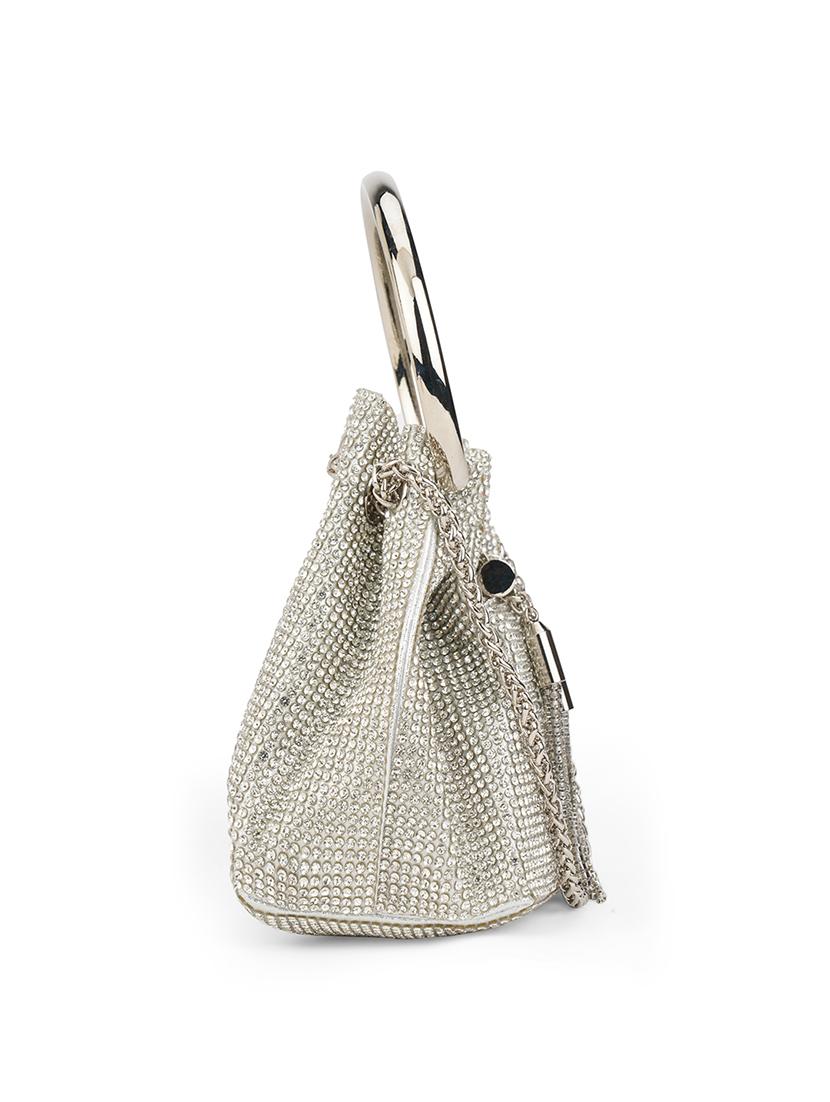 women embellished metal handle handheld bag with chain drawstring closure - 21648250 - Standard Image - 5