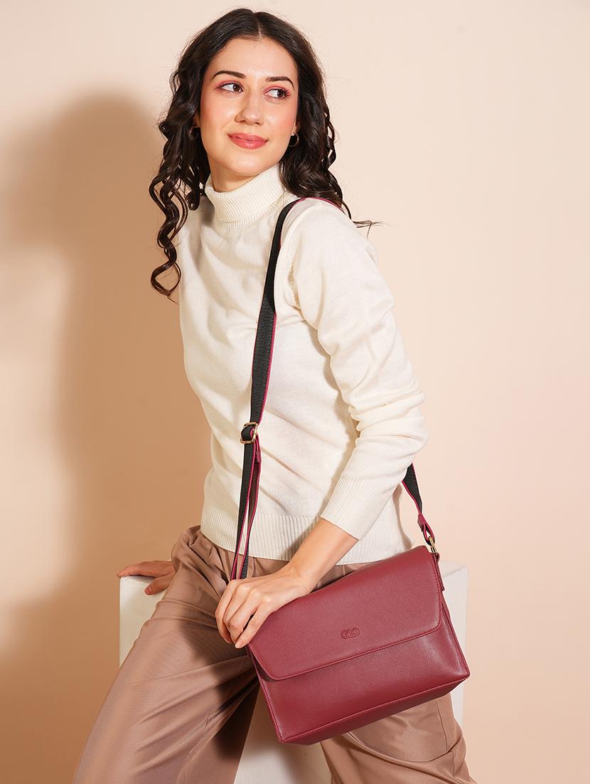 women maroon leatherette solid sling bag - 21648269 - Standard Image - 5