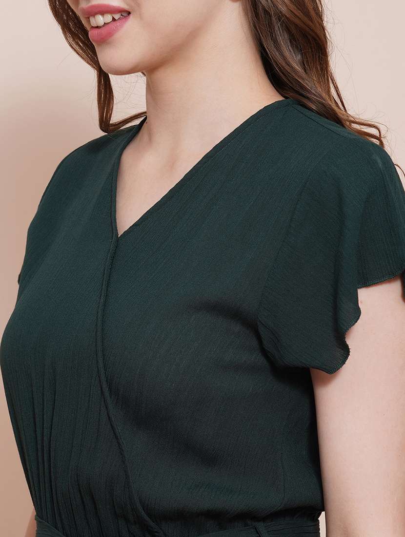 globus women green wrap neck cap sleeves waist tie-up wide-leg jumpsuit - 21648279 -  Standard Image - 5
