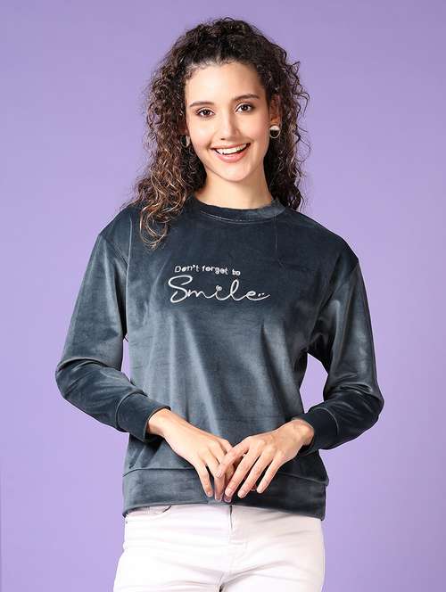 women grey typography long sleeve sweatshirt - 21648476 -  Standard Image - 0