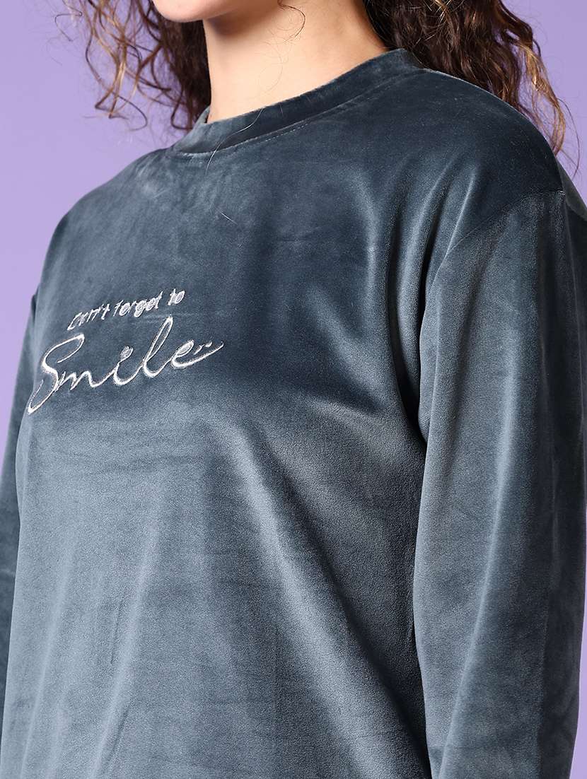 women grey typography long sleeve sweatshirt - 21648476 -  Standard Image - 5