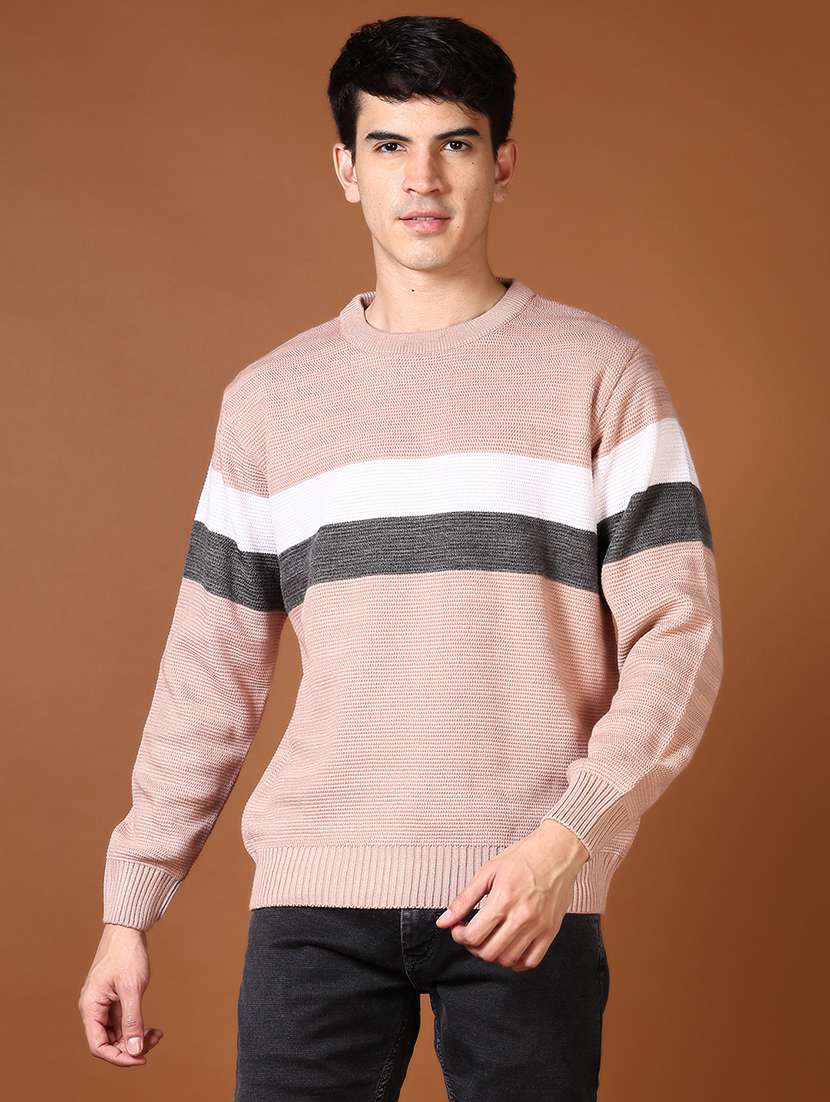 men color block long sleeve pullover