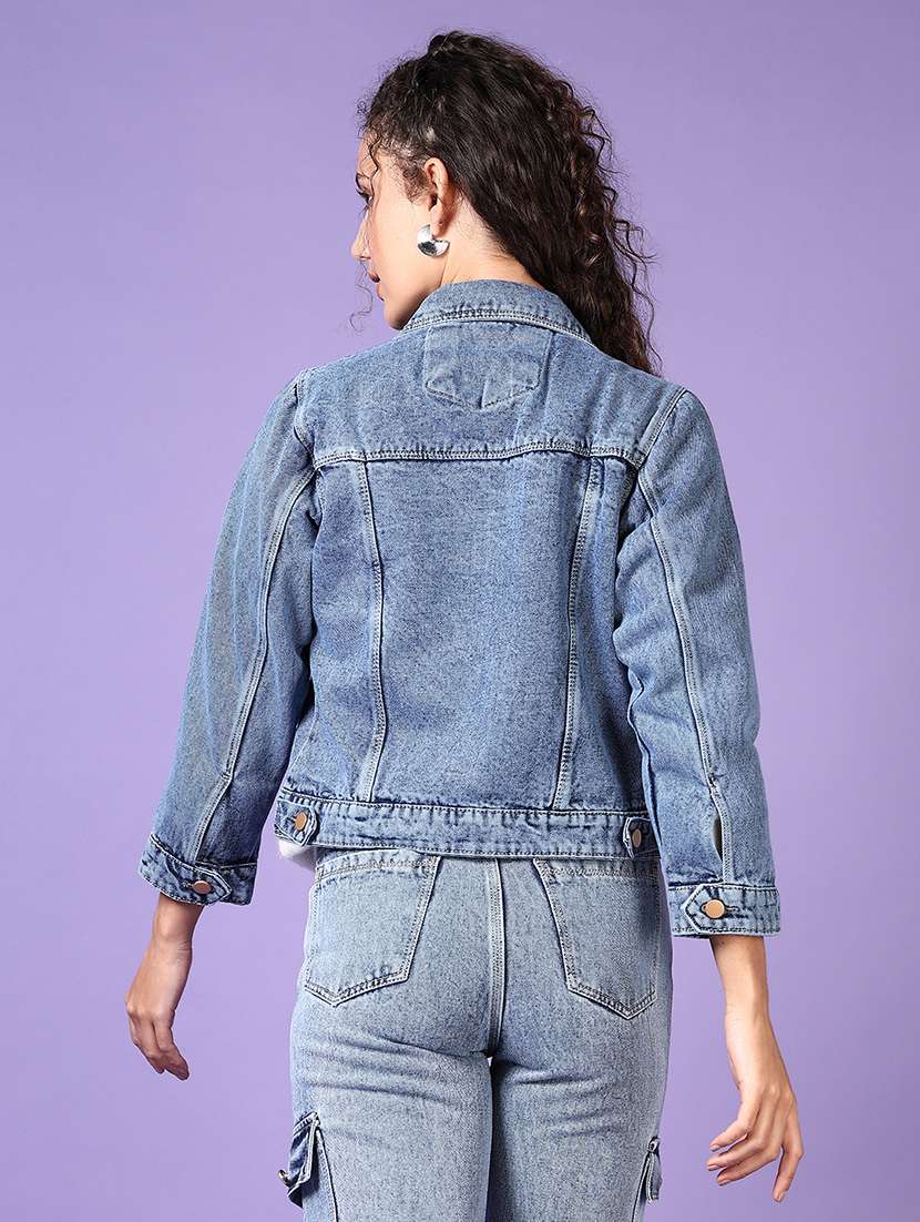 women light blue solid denim summer jacket - 21648558 -  Standard Image - 3