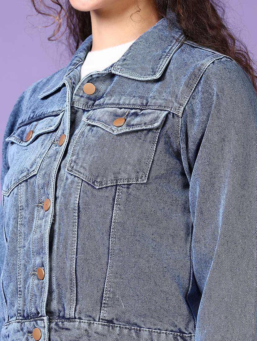 women light blue solid denim summer jacket - 21648558 -  Standard Image - 5
