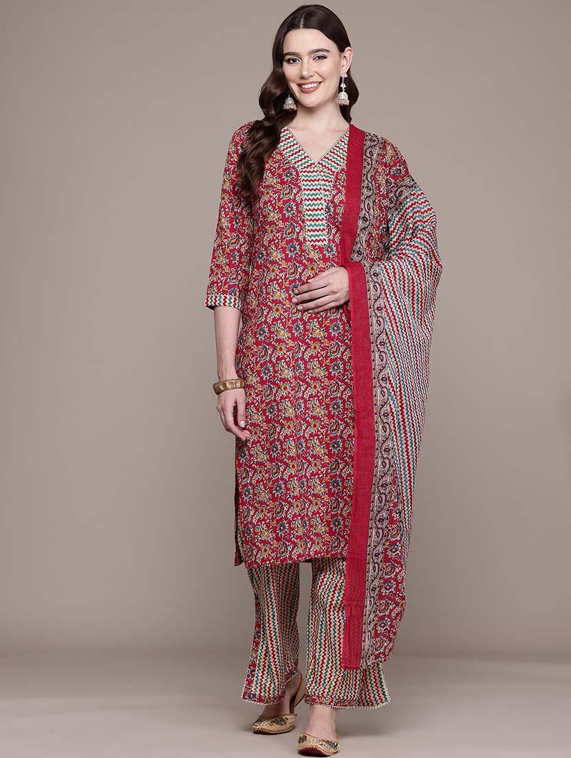 women three quarter sleeve kurta pant with dupatta set - 21648640 - Zoom Image - 0