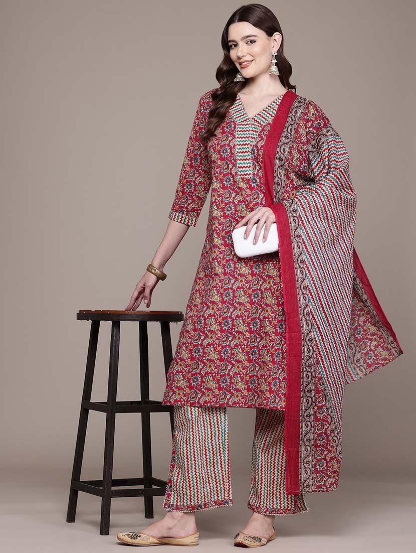women three quarter sleeve kurta pant with dupatta set - 21648640 - Standard Image - 3