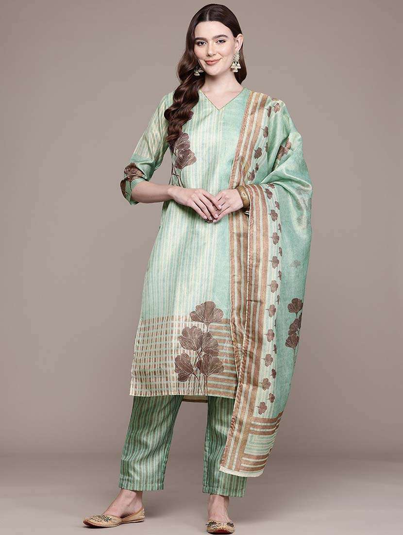 women three quarter sleeve kurta pant with dupatta set